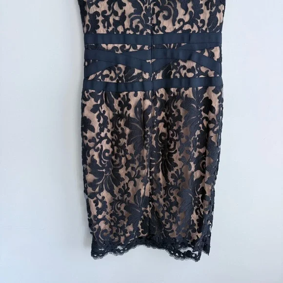 Tadashi Shoji Lace & Tulle Sheath Dress 6 Navy Nude Cocktail Party Wedding Guest - Picture 8 of 15